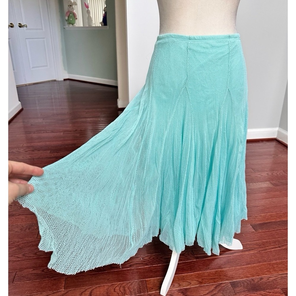 Made In USA Log In Sky Blue Fishnet Asymmetrical Unique Skirt Size Large - Picture 10 of 11